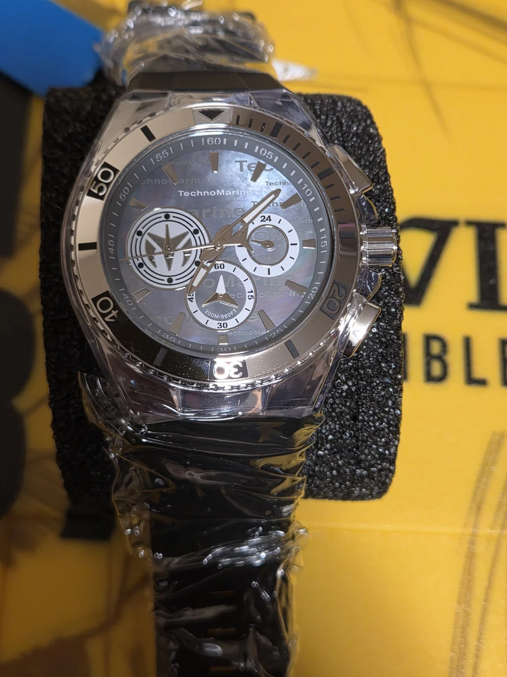 Technomarine Men’s Silver Watch with Black Strap and Iridescent Dial
